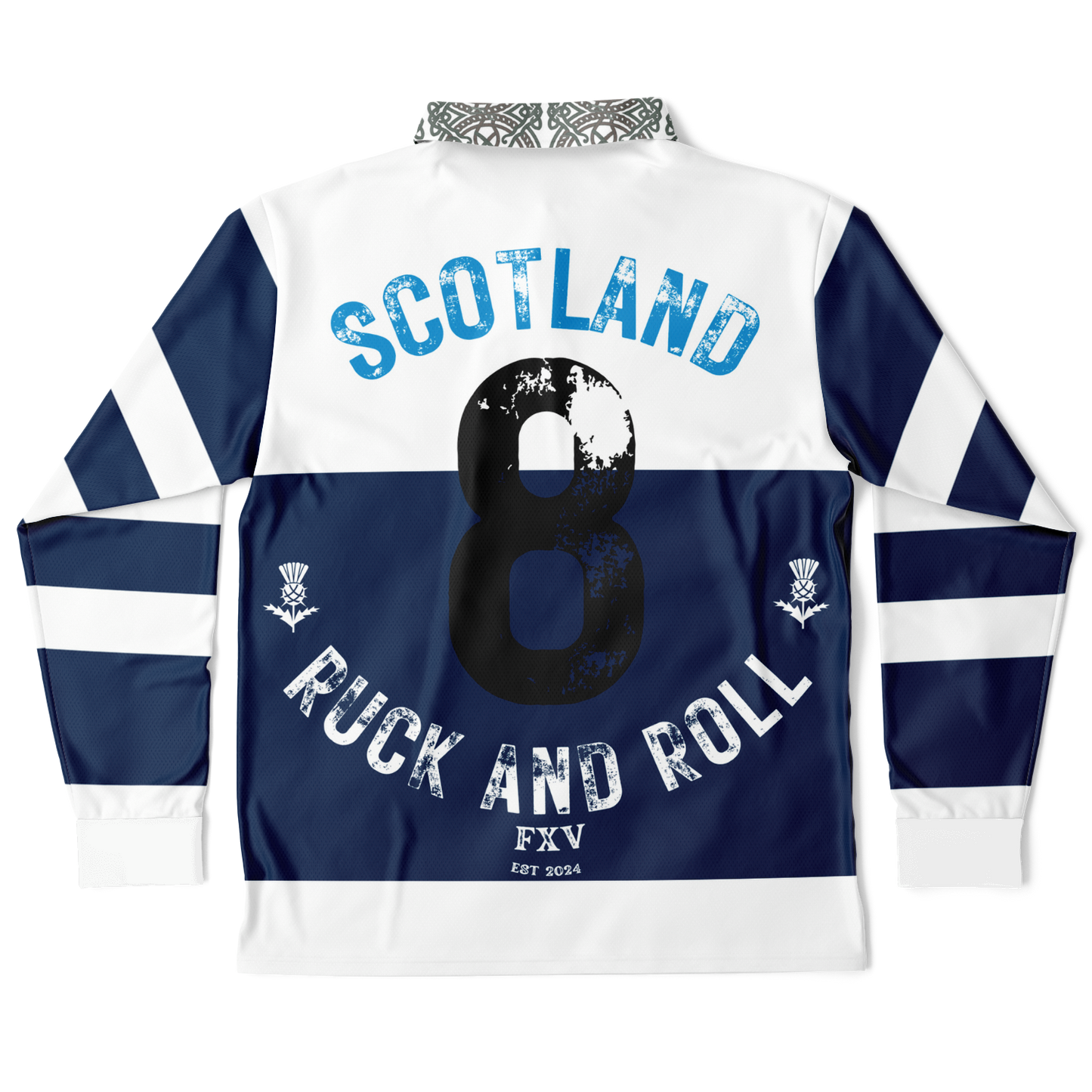 The First XV Blue and White Vintage Rugby Polo Style  Shirt