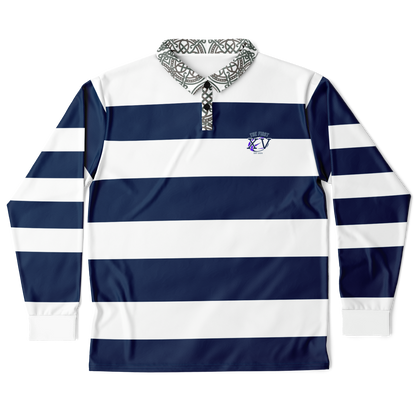 The First XV Blue and White Vintage Rugby Polo Style  Shirt