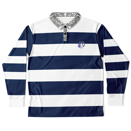 The First XV Blue and White Vintage Rugby Polo Style  Shirt