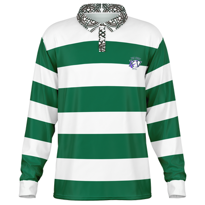 The First XV Green and White Vintage Rugby Style Polo Shirt