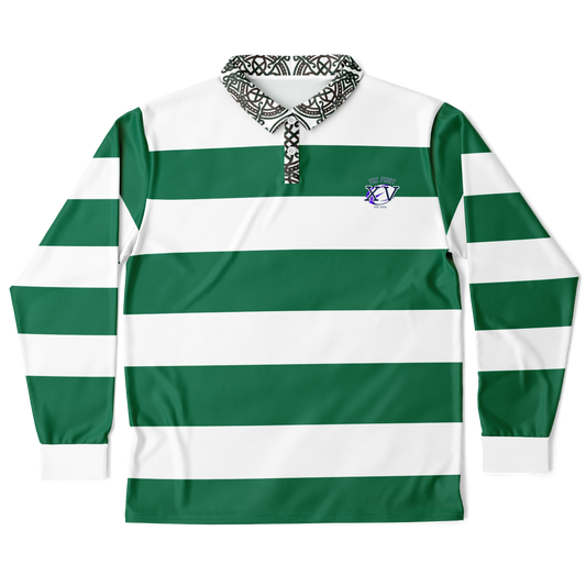 The First XV Green and White Vintage Rugby Style Polo Shirt