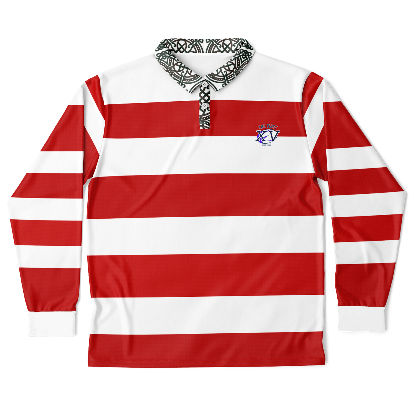 The First XV Red and White Vintage Rugby Style Polo Shirt