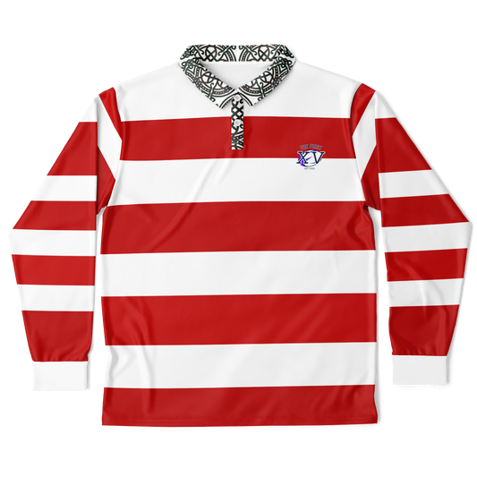 The First XV Red and White Vintage Rugby Style Polo Shirt