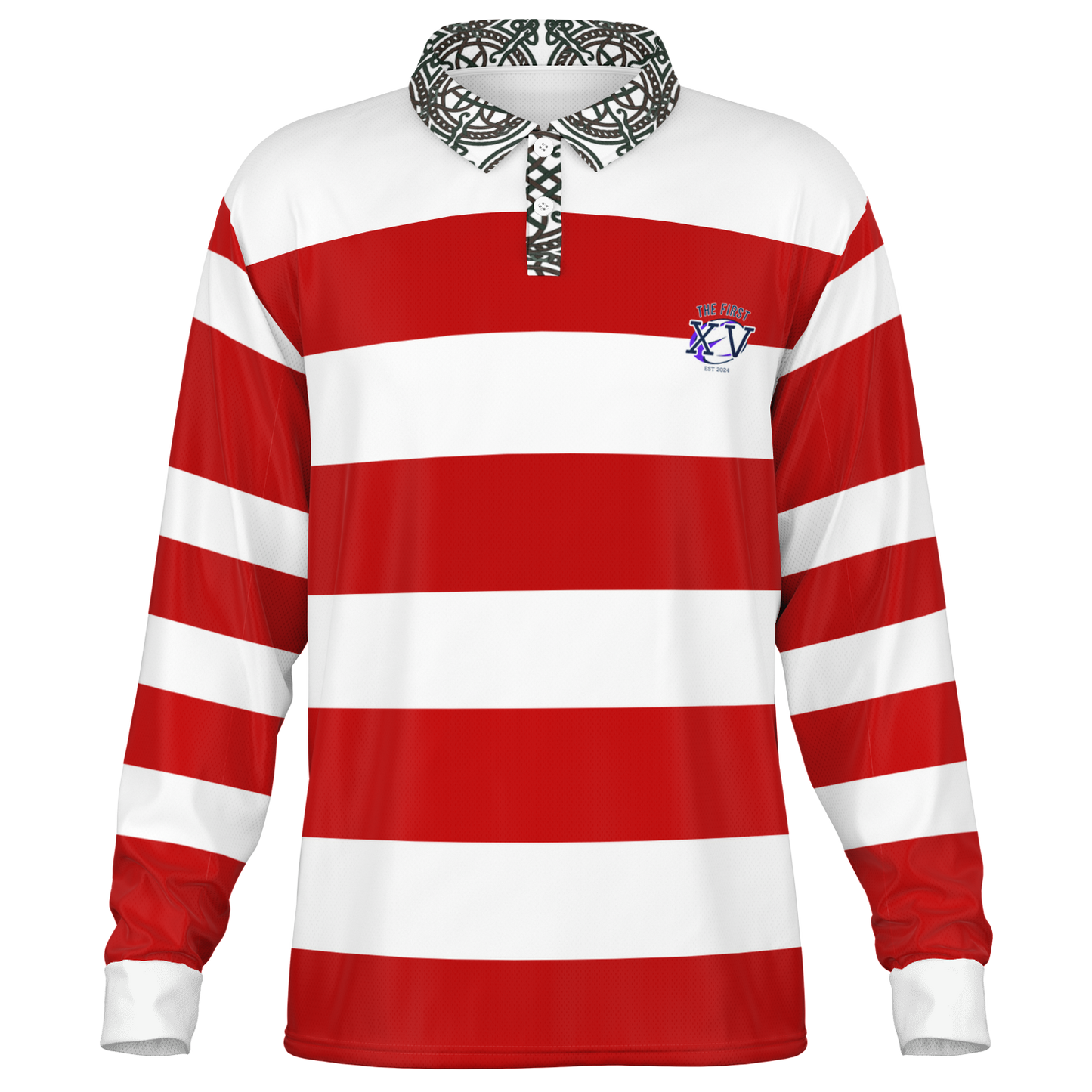 The First XV Red and White Vintage Rugby Style Polo Shirt