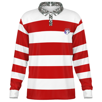 The First XV Red and White Vintage Rugby Style Polo Shirt