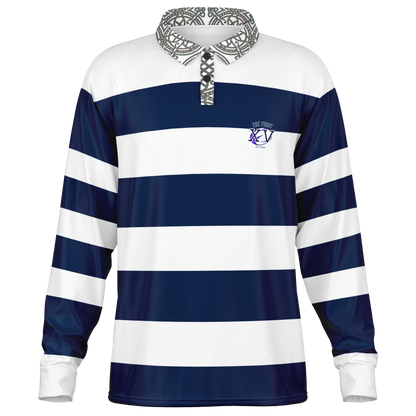 The First XV Blue and White Vintage Rugby Polo Style  Shirt