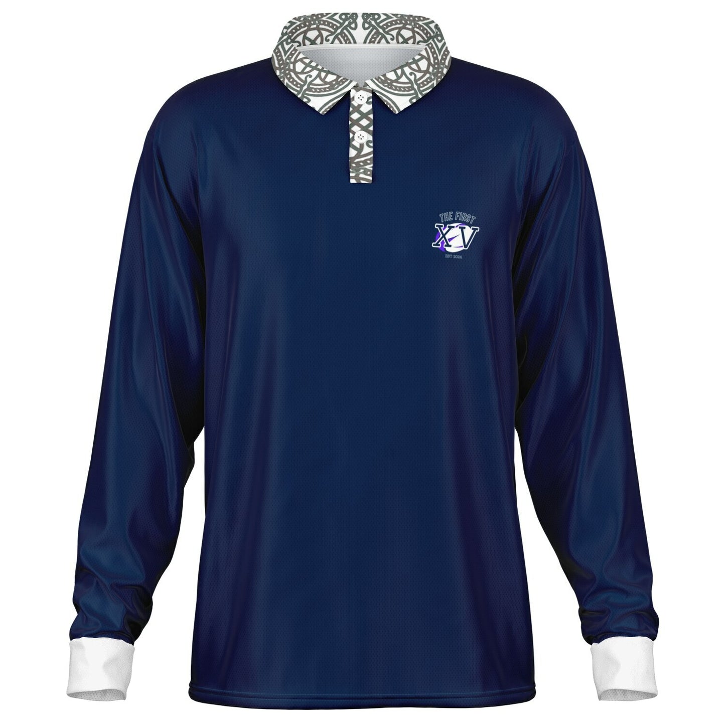 The First XV Vintage Blue Rugby Polo Shirt